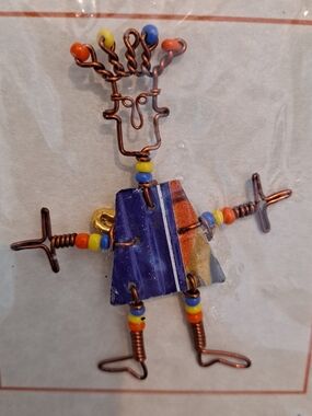 Fair Trade Dancing Girl Tin Can Handcrafted Multicolor Copper Wire Figure Brooch